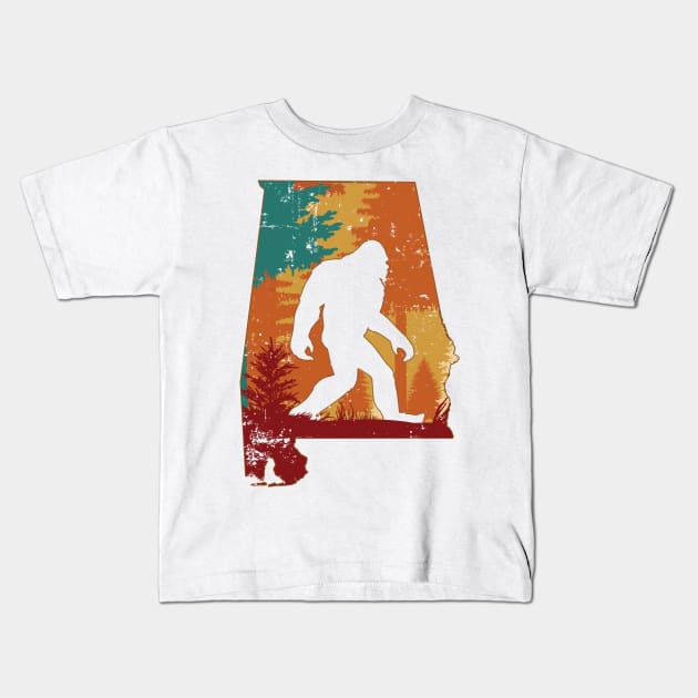 Bigfoot Retro Vintage Sasquatch Alabama Kids T-Shirt by ryanjaycruz